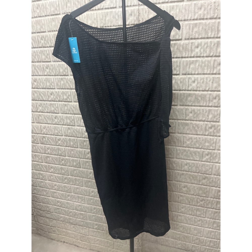 Cupshe Black Mesh Swim Cover-Up Dress Boat Neck Mini Size Medium NWT CAA05A4A056
